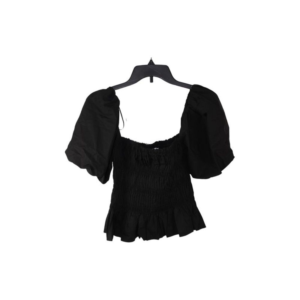 Savina Puff-Sleeve Top, black, Size Small